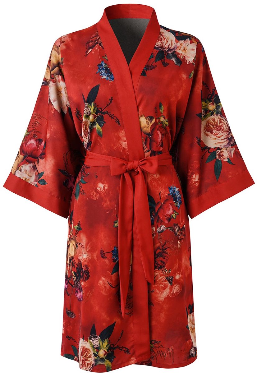 Dames Kimono Robe - Kort - Badjas Nachthemd - Rozenrood