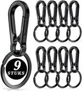 9 Stuks Zwart RVS Karabijnhaak Sleutelhangers - Musketonhaak met Sleutelringen voor Volwassenen - Mini Musketon en ringetjes - Carabijn Auto Klein Carabiner Sleutel Hanger, Houder - Karabijn haak Ringen - Carabijnhaak Keychain Karabijnsluiting