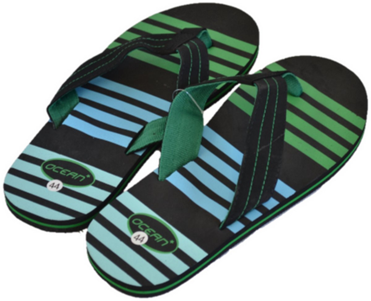 Slippers heren Gestreept - 41 - blauw/groen