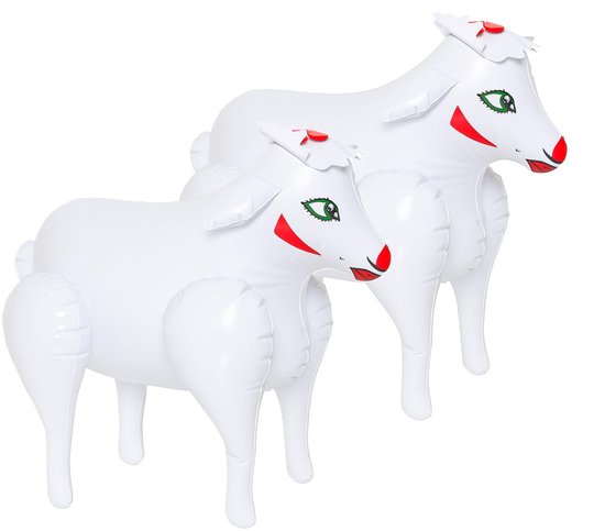 2x stuks opblaasbaar klein schaapje/lammetje 17.5 cm