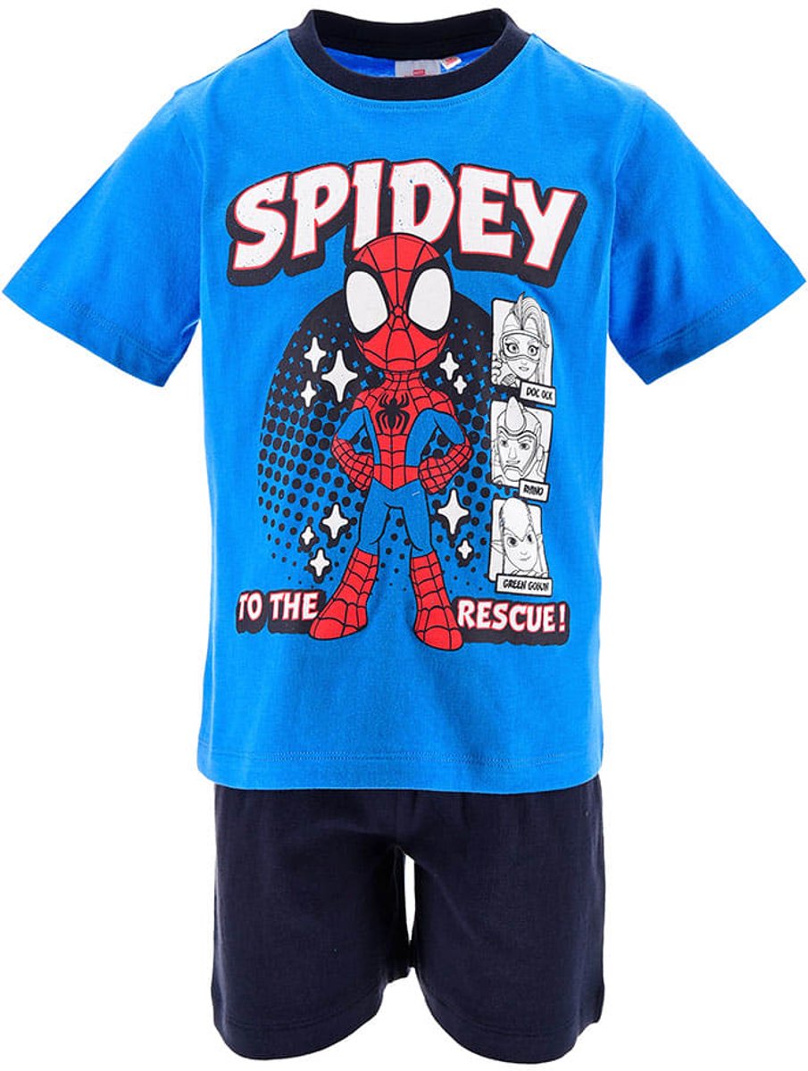 Spiderman Shortama - Maat 98 - Blauw - Spidey - Pyjama - 100% katoen