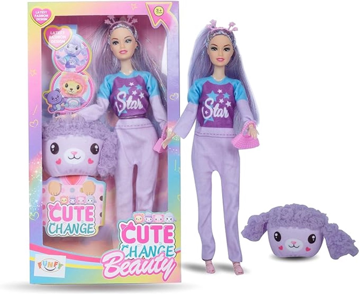 FUNFY Set van 4 Poppen – Flexibele Modepoppen met Dierenmasker – Beweegbare Speelpoppen voor Fantasie & Rollenspel – Multicolor Poppen Set – Creatief & Educatief Speelgoed