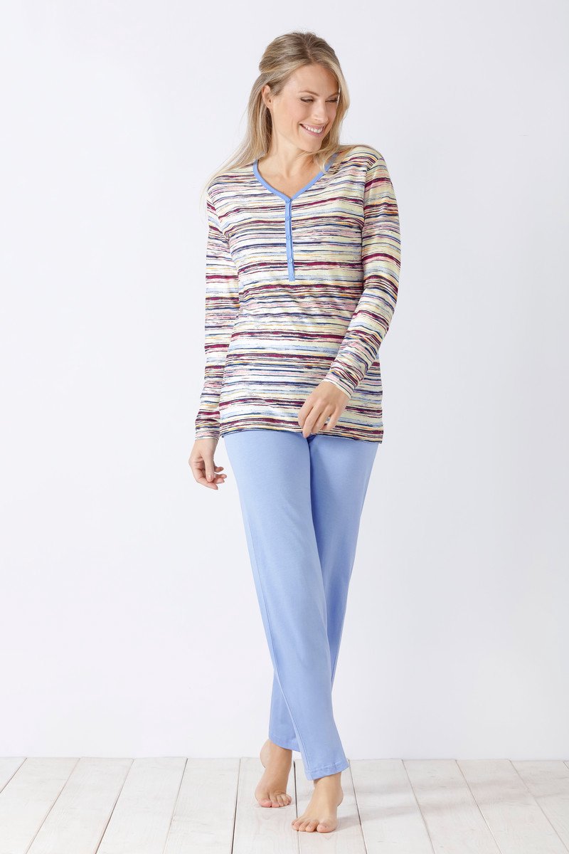 Hajo Speels gestreepte dames pyjama Hajo - Blauw - Maat - 48/50
