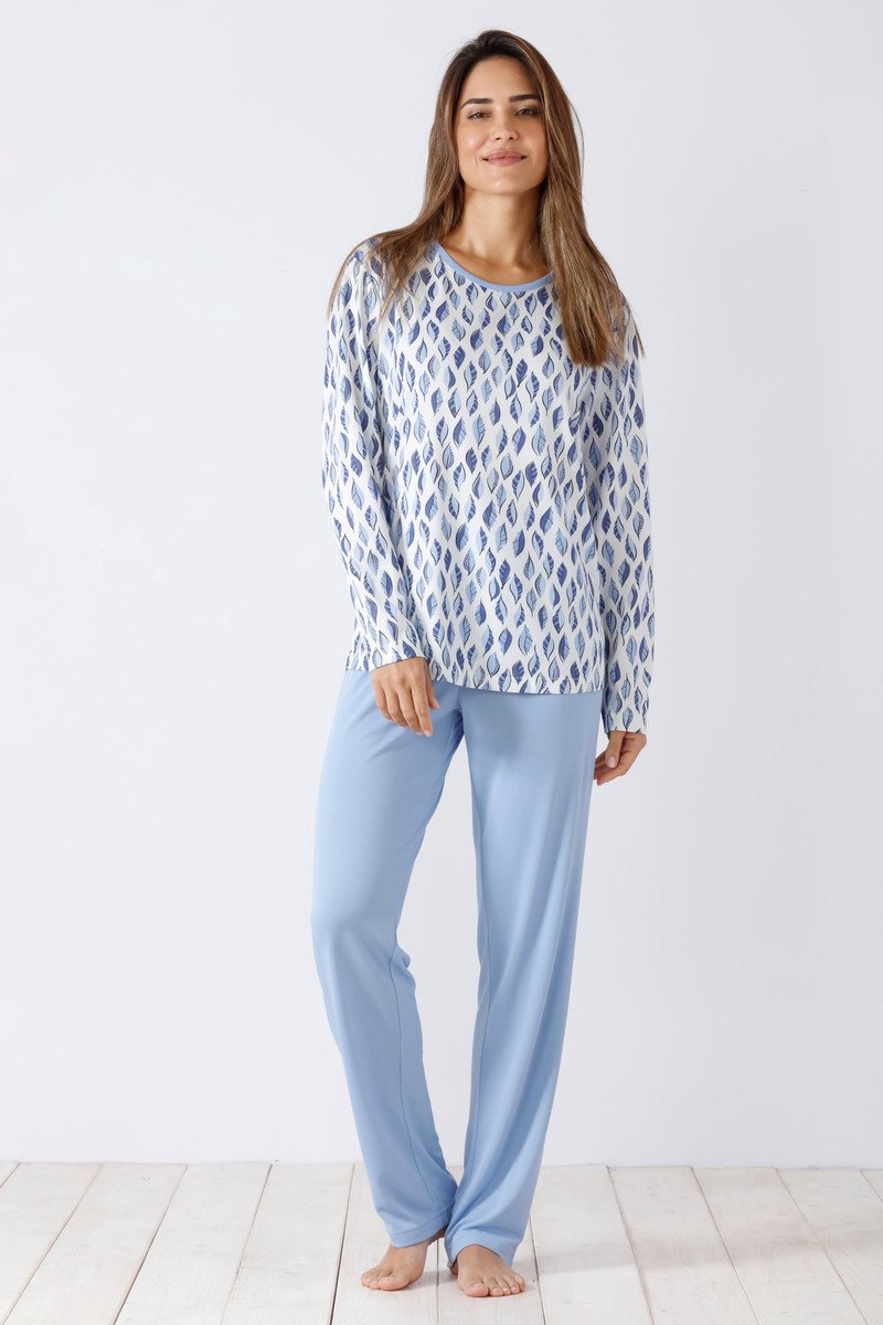 Hajo Blauwe blaadjes pyjama Hajo - Blauw - Maat - 44/46