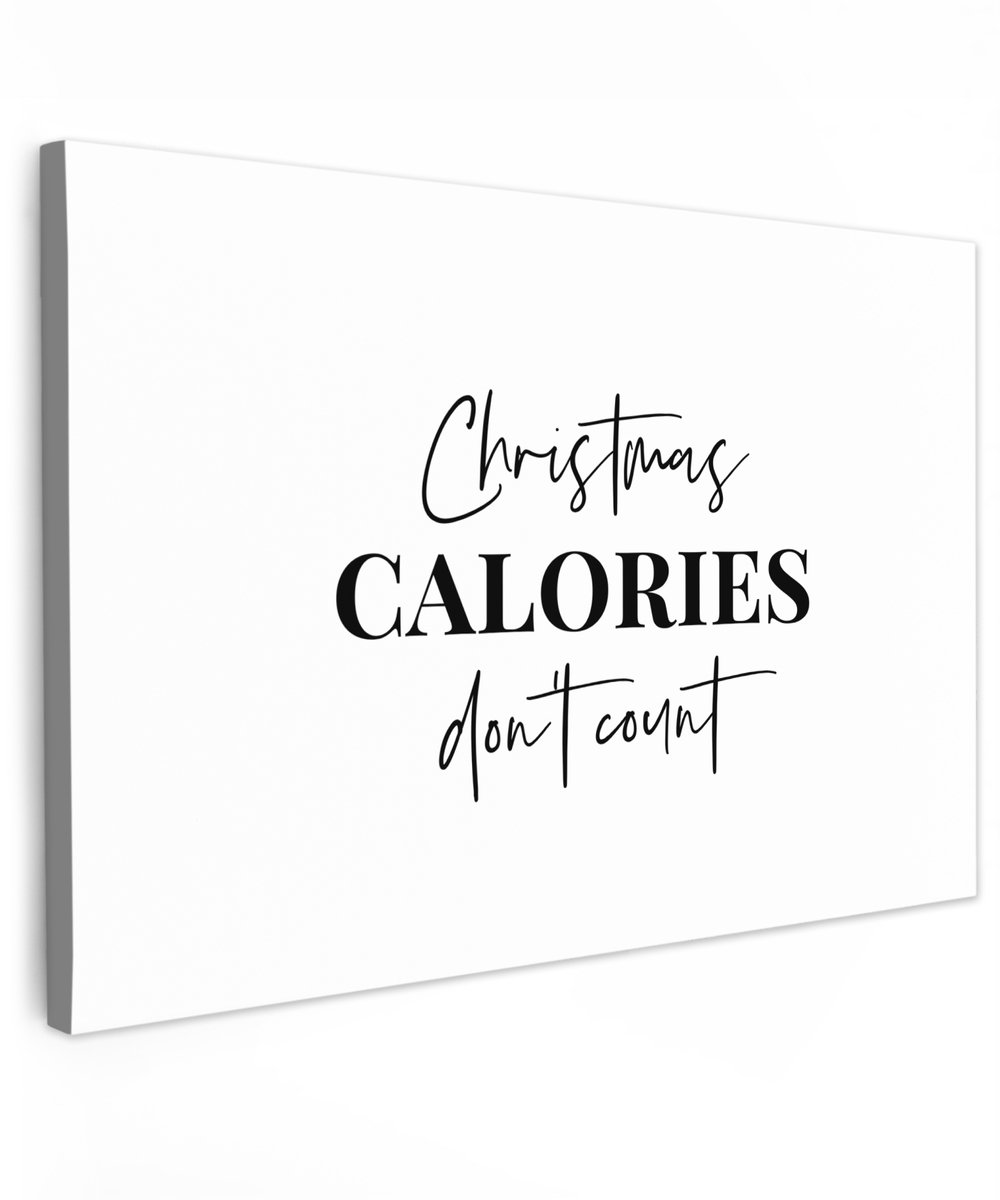 Tuindecoratie Kerst quote op canvas, 120x80 cm, wit, met tekst "Christmas calories", geschikt voor buiten, muur- en schuttingdecoratie.