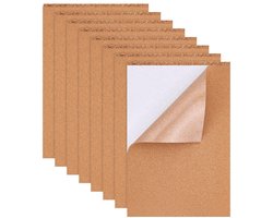 Crrynuo - 8-pack A4 zelfklevende kurkplaten - 21 x 30 cm rechthoekige geïsoleerde kurkborden - Geschikt voor vloeren-muren-doe-het-zelf-perforatie-knutselprojecten - 2 mm dik