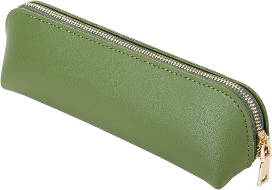 Foto: Meisjes etui jongens etui etui voor school leren etui slanke etui metalen etui met ritsvak perfect voor kantoor of middelbare school groente 