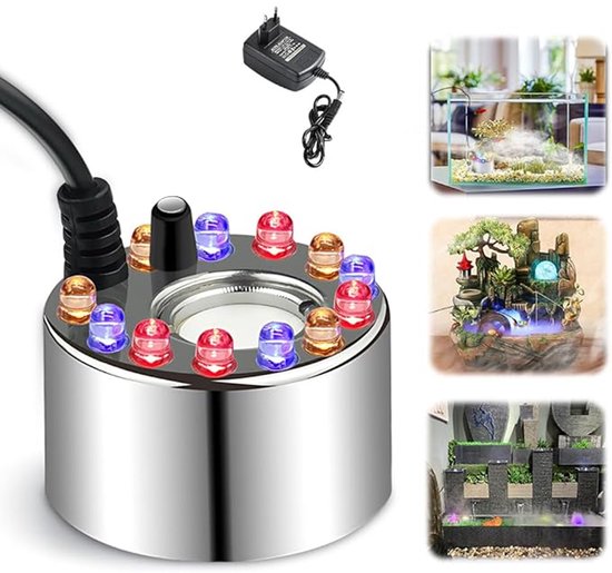 Vernevelaar - Ultrasone rookmachine - Halloween-rookmachine - met 12 verwijderbare led's - Luchtbevochtiger - Rookmachinebeschermer - Waterornament - Geschikt voor vijvers, aquaria, tuinen en Halloween-decoraties - 4,5 cm - Watertan 4.1-6L - Zilver