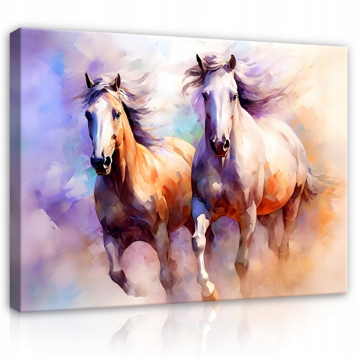 WALLARENA Canvas schilderij - 60x40 cm - abstracte waterverf van paarden op doek multikleurig