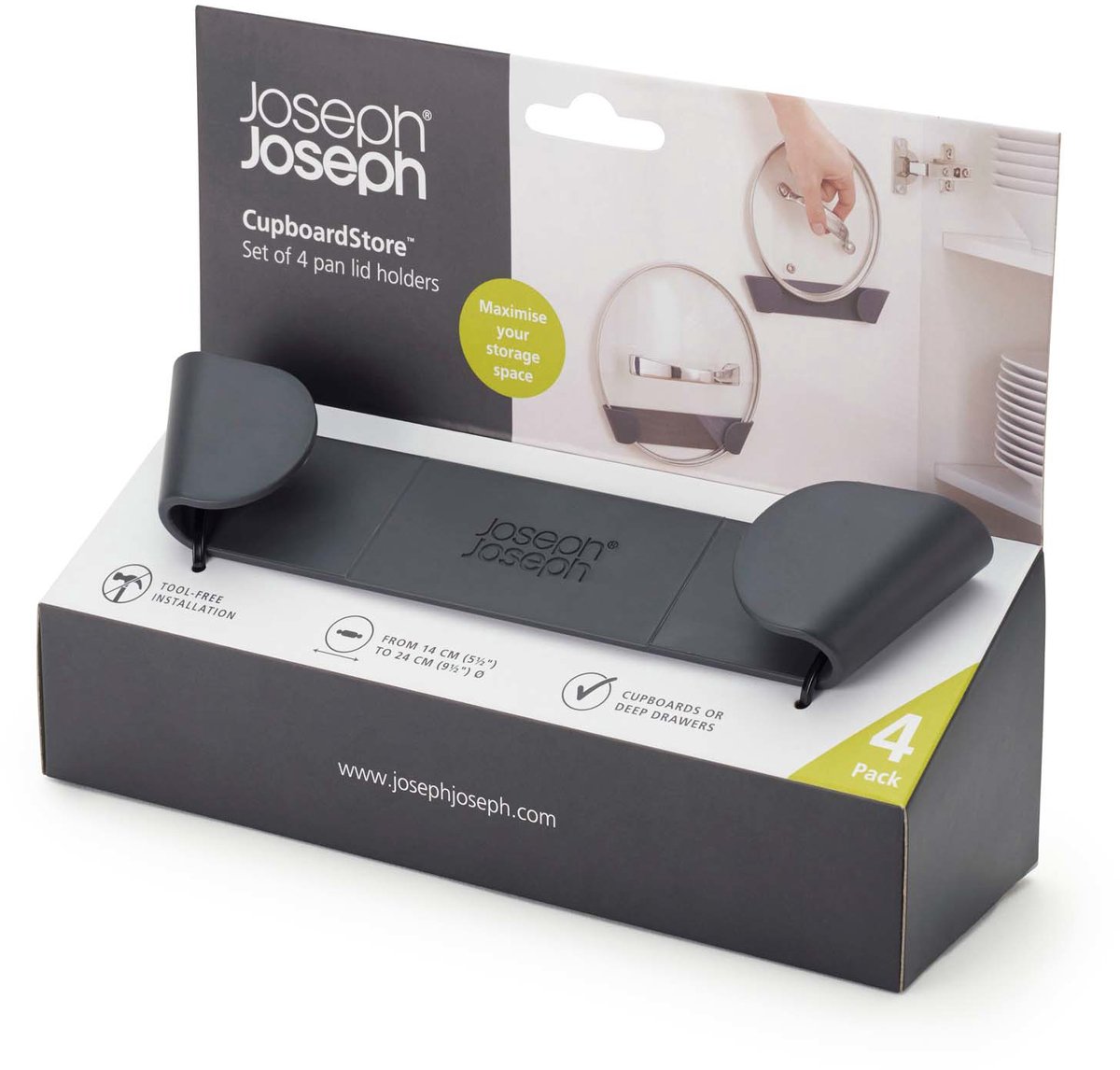 Joseph Joseph CupboardStore Keukenkast Organiser Pannendekselhouder - Kunststof - Set van 4 Stuks - Grijs