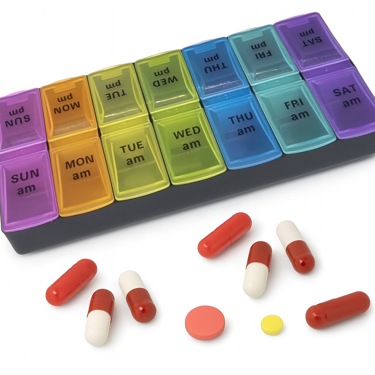 Medicijnendoosje I Pillendoosje I Pillendoos I 7-14 Dagen I 2 Dagdelen I Multicolor/Zwart