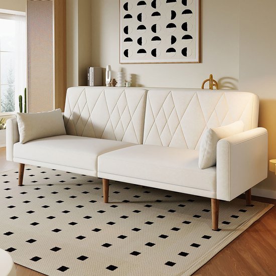 Canapé 2 places moderne, 173 x 75x 70, clic clac, dossier réglable sur 3 niveaux, Velours Beige