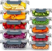 Boîtes de conservation en Glas avec couvercle, 10 pièces - 5 x 1 050 ml et 5 x 370 ml - Boîtes de Prep des repas - Boîtes de congélation - Convient au congélateur, au micro-ondes et au four - Hermétiques - Sans BPA - Glas