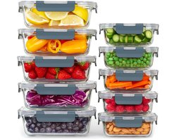 Blue Liberty - Vershoudbakjes Glas met Deksel 10 stuks - 5x 1050 ml & 5x 370 ml - Meal Prep Bakjes - Diepvriesbakjes - Geschikt voor Vriezer, Magnetron en Oven - Luchtdicht - BPA Vrij - Glas