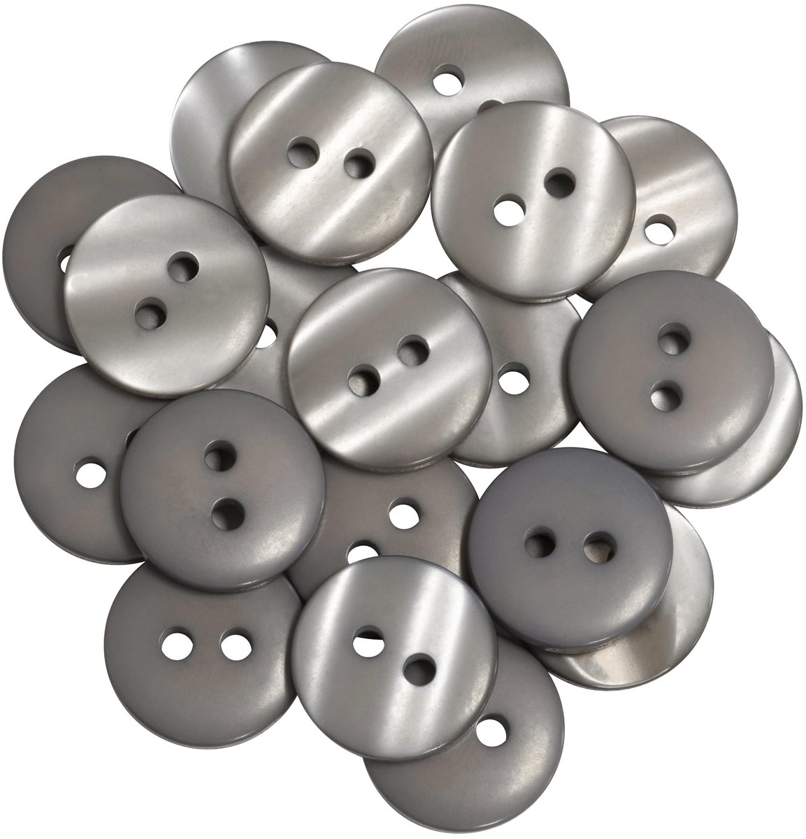AERZETIX - C67899 - Set van 20 ronde naaiknopen Ø15 mm met 2 gaten L24 24L - kleur grijs - van kunststof - confectie fournituren naaien kleding mode decoratie