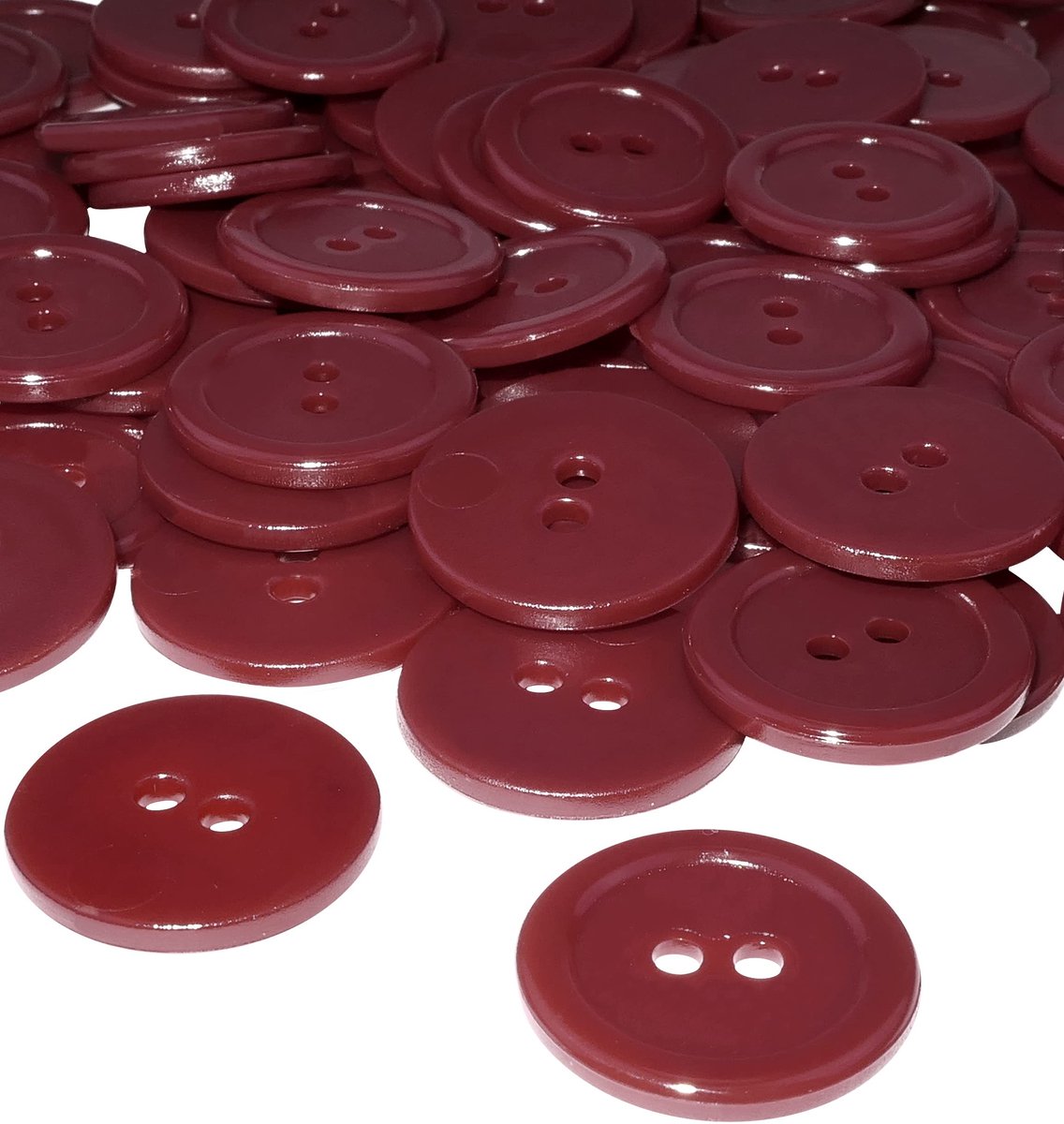 AERZETIX - C56420 - Set van 50 naaiknopen, rond, Ø20x2,2 mm, met 2 gaten, 32L L32 - wijnrood - kunststof - gatdiameter 2 mm - fournituren, kleding, mode