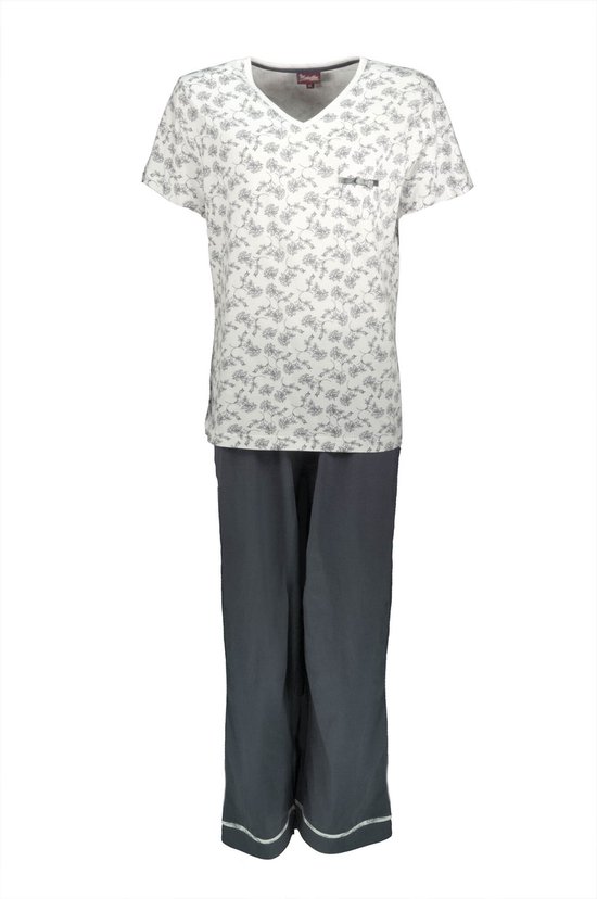 Medaillon Dames Pyjama - Katoen - V Hals - Grijs - Maat XL