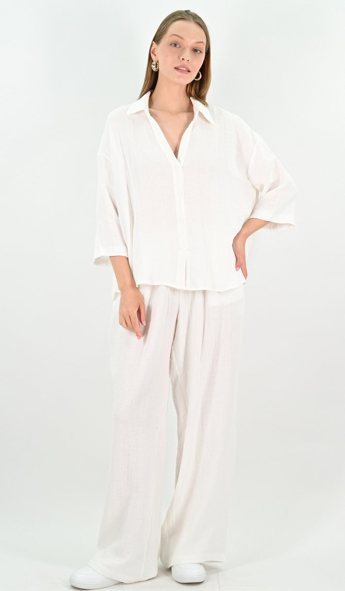 YesMooi - Linnenblend Oversized Blouse - Gebroken wit - M (38)