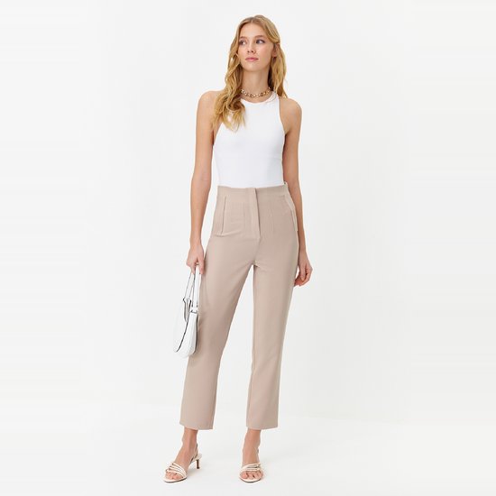 Trendyol Witte Sigarettenpatroon Darted Hoge Taille Enkellange Geweven Stoffen Broek Twoss20Pl0515