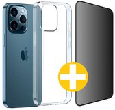 Hoesje en Privacy Screenprotector Combi Geschikt Voor iPhone 13 Pro Max - Transparant Hoesje + Privacy Glas