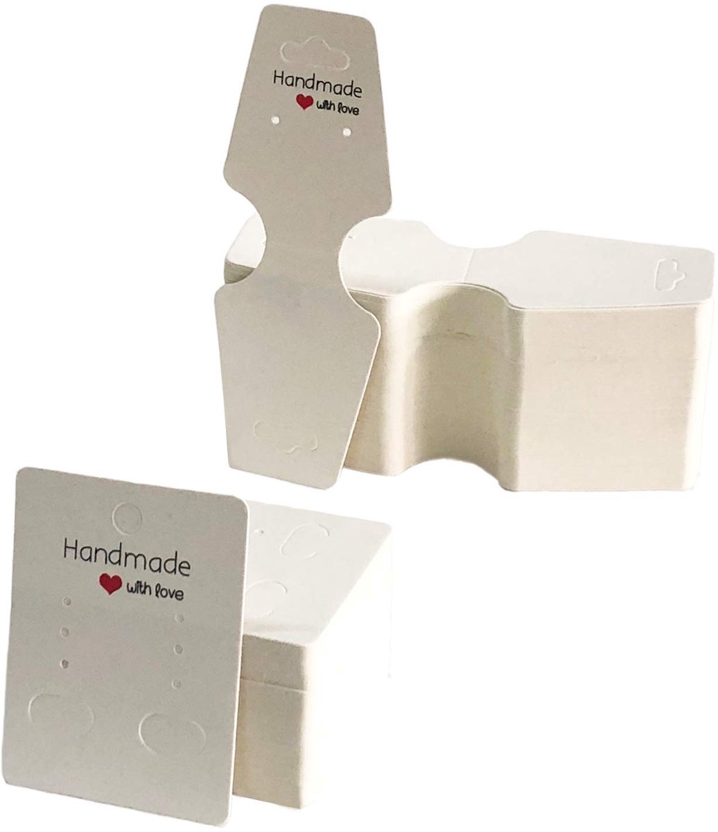 Eterspr 200 stuks oorbellen-halsketting displaykaarten, kraftpapieren oorbellen-halsketting displaykaartenhouder, oorbellen displaykaarten, ketting displaykaarten, voor sieradendisplay (wit)