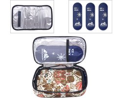 Rainbecom - Insuline Koeltas met Temperatuurstrip - Diabetes Koeltas met 3 Ice Packs - 21x6x11cm - Diabetische Reistas - Insuline Etui - Insulinepennen - Medische Koeltas voor Insulinespuit - Draagbare - Floral Mocha