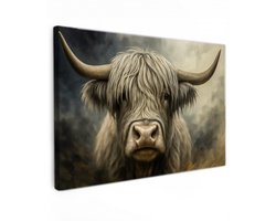 Canvas schilderij - Hoorn van de Hooglanden - 90x60 cm - Moderne kunst - Huis decoratie woonkamer - Keuken muur schilderijen - Wanddecoratie accessoires - Kamer interieur - highlander