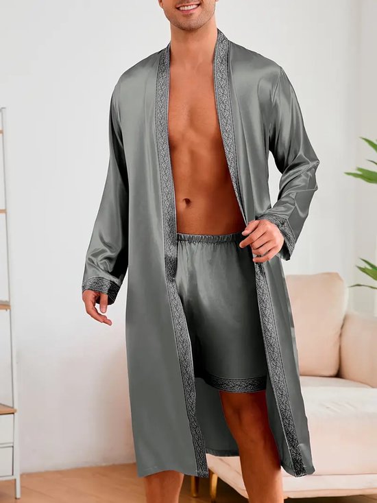 NC Herenpyjama met lange mouwen pyjamaset ronde hals tweedelig katoen haspak contrasterende nachtkleding, blauw (a), XL