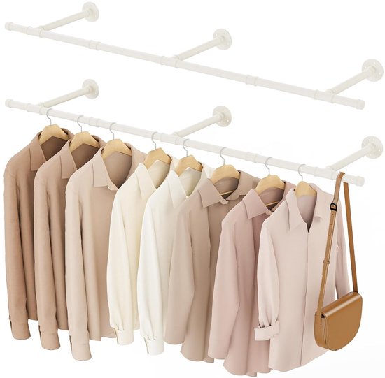Wandgarderobe met Houten Kledingstang - Industriële Stijl Kapstok voor Muur, Entree