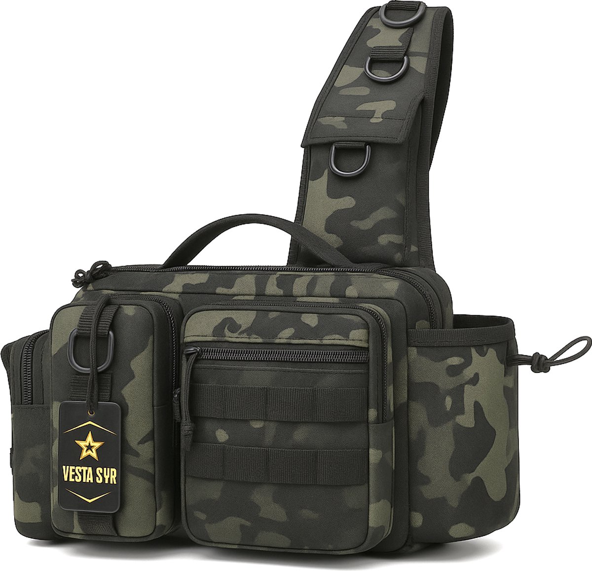 Vesta svr Vistas - Heuptas - Schoudertas - Vliegvissen - Roofvissen - Tas met hengelhouder - Kunstaas tas - flessenhouder- Groen camouflage