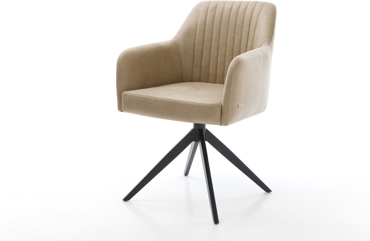 DELIFE Eetkamerstoel Greg-Flex kruisframe breed zwart microvelours beige vintage 360° draaibaar rocker-functie pocketveer kern