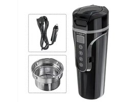 Premium Reiswaterkoker Elektrische Auto Waterkoker met Slim Scherm – 500ml | 12V/24V | Snelle Verwarming | Roestvrijstaal – Kleur: Zwart, Vakantie, Reizen, Autovakantie, Caravan, kokend water, Melk, Thee, Koffie