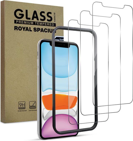 Protection d'écran pour iPhone 11 / XR - Avec outil d'alignement - Verre trempé - Protection d'écran en Tempered Glass - 3 pièces