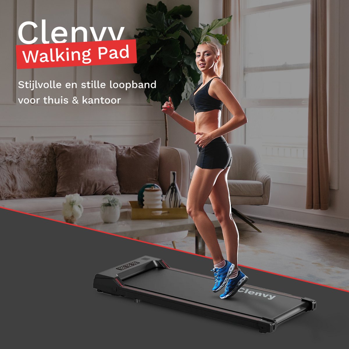 Afbeelding 3 van Clenvy - Loopband - Walking pad - Wandelband - 1-6km/u - Opvouwbaar - Incl. App
