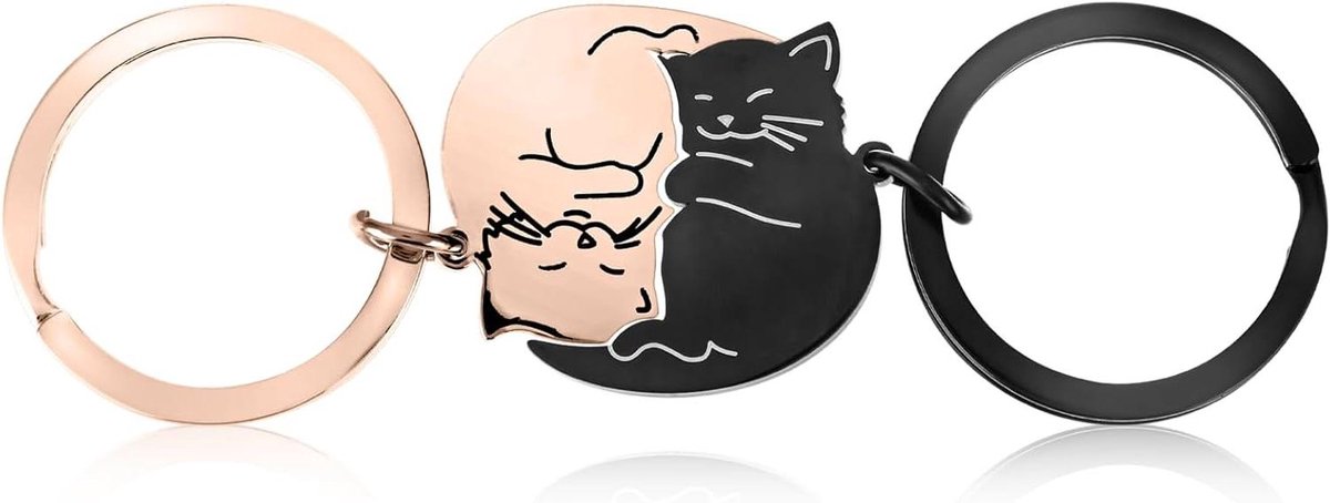 Allecto Plus - Koppels kat sleutelhanger set voor vriend en vriendin - Roestvrij staal - Bijpassende puzzel sleutelhangers - Schattige Valentijnscadeaus - Matching paar sleutelhangers - Leuk voor hem en haar