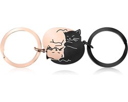 Allecto Plus - Koppels kat sleutelhanger set voor vriend en vriendin - Roestvrij staal - Bijpassende puzzel sleutelhangers - Schattige Valentijnscadeaus - Matching paar sleutelhangers - Leuk voor hem en haar
