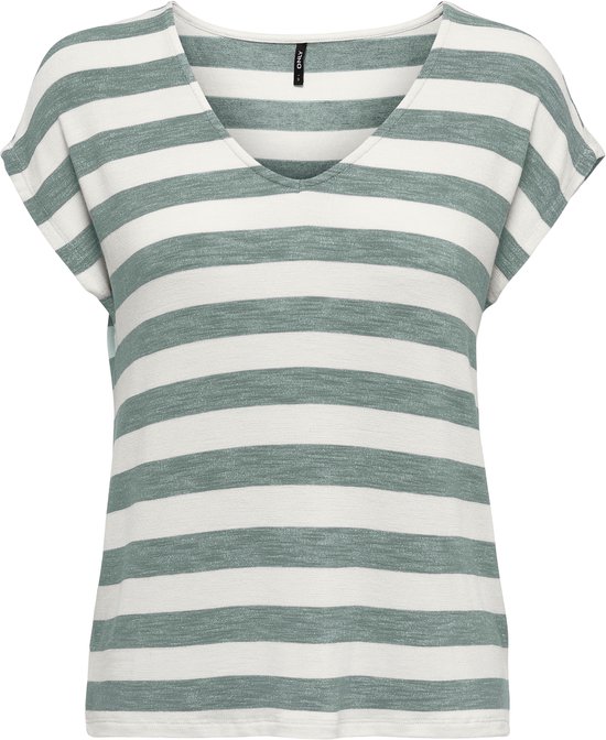 ONLY ONLLIRA LIFE S/S V-NECK TOP JRS NOOS Dames Top - Chinois Green Cloud Dancer