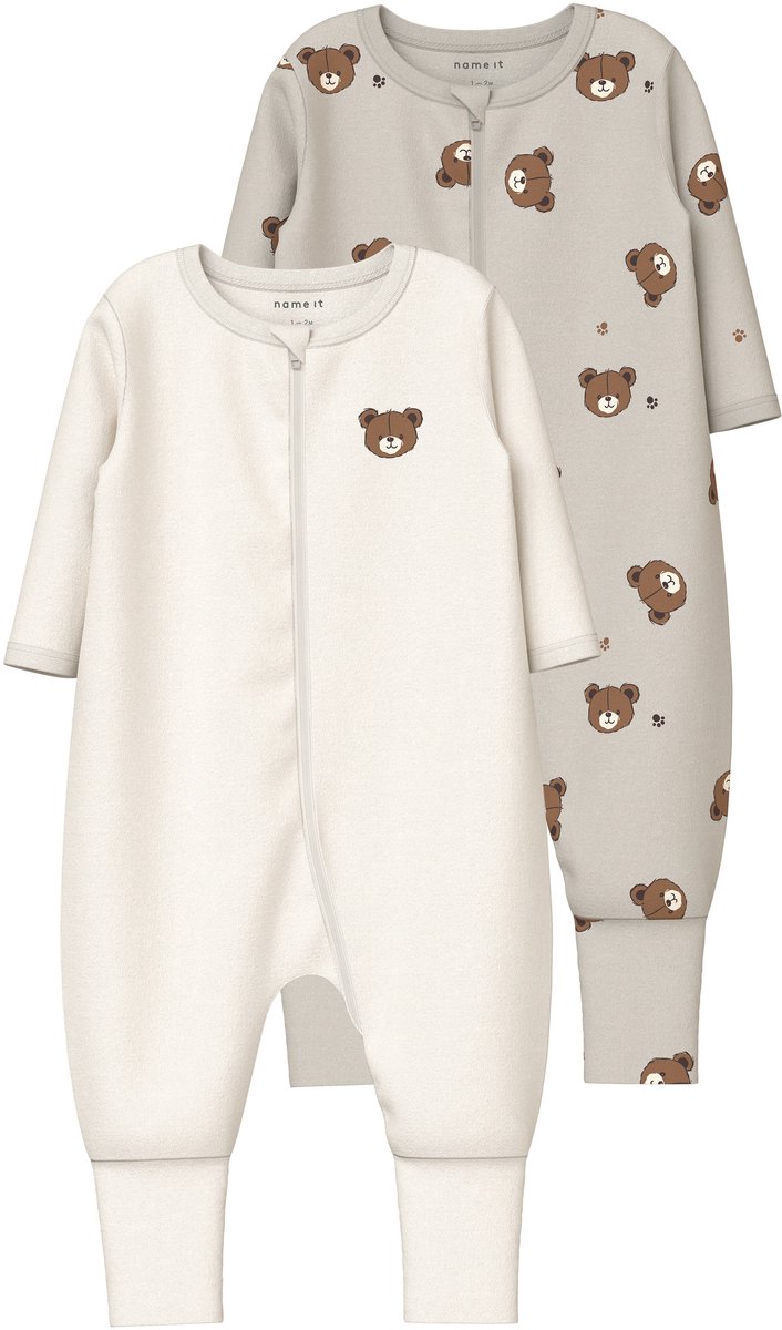 NAME IT - NBNNIGHTSUIT 2P ZIP FF PUMICE BEAR NOOS - Baby - Pyjamas