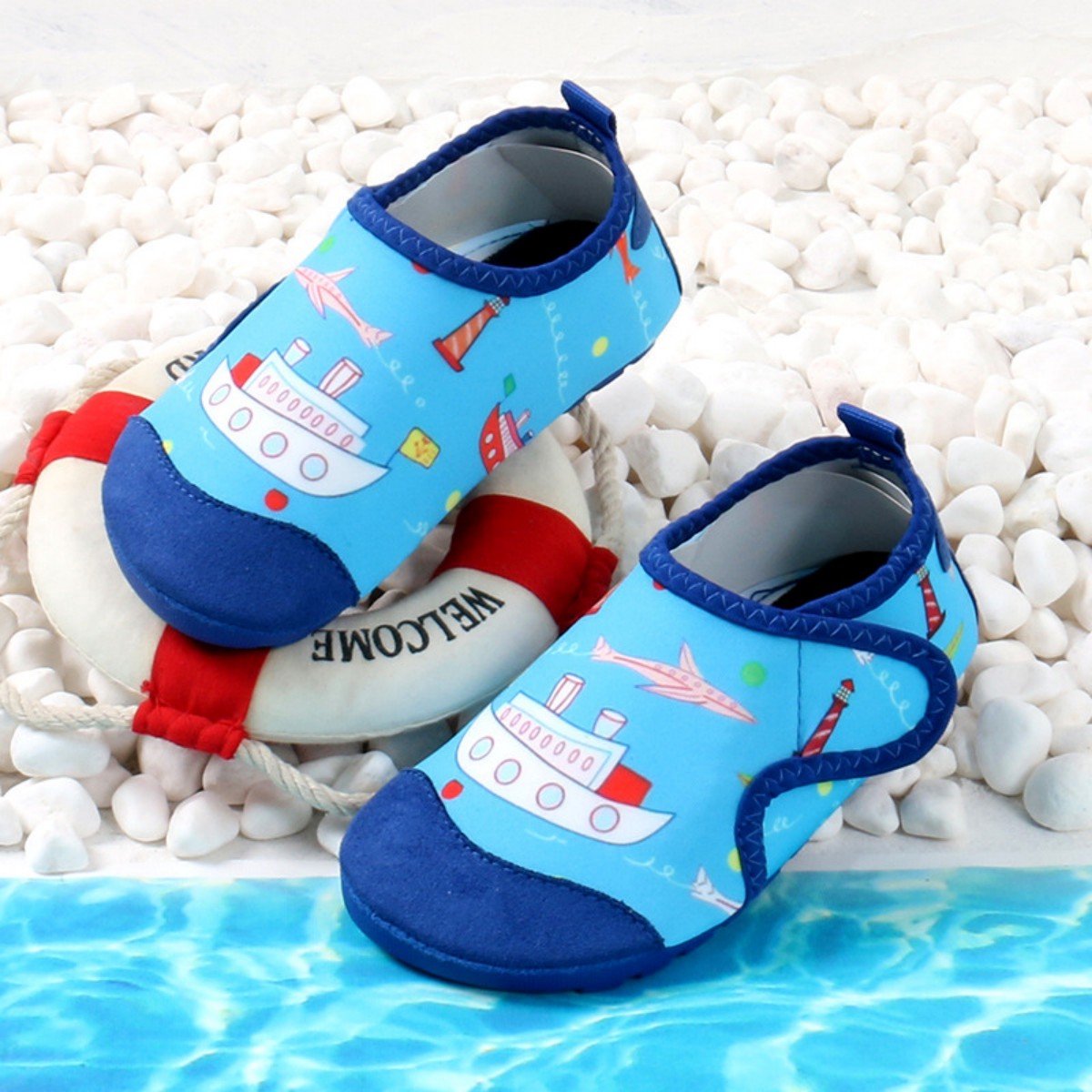 Kinderwaterschoenen - snel drogende blotevoeten strandschoenen - antislip kinderstrandschoenen met dikke zool - zacht en duurzaam - geschikt voor stranden, zwembaden en vakanties aan zee - kaartcode om een ​​maat groter te kopen - maat 26-27