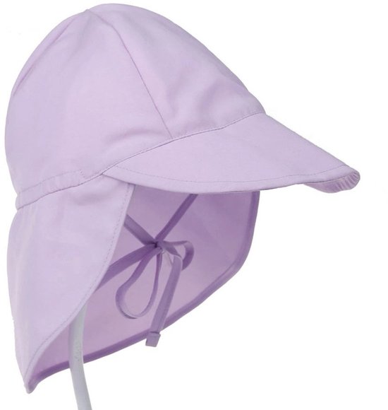 Baby zonnehoed, kinder zomerhoed, peuter pet met nekbescherming en strikbandjes, hoed flapper, UV-beschermende strandhoed (S: geschikt voor hoofdomtrek 48-54 cm) - Paars
