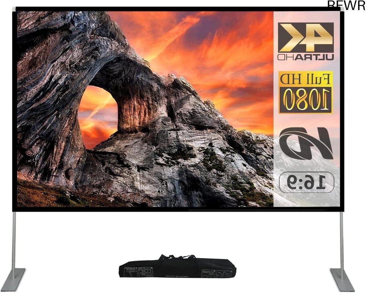 RFWR® Draagbaar 100 Inch Projectiescherm met Stand voor Binnen en Buiten