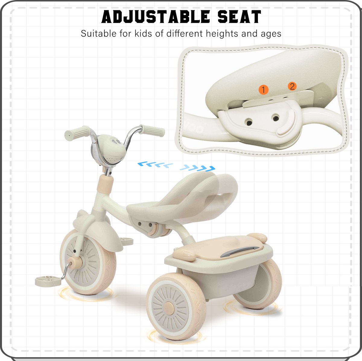 Driewieler - Opvouwbare Kinderfiets - Fiets voor Peuters - Trike met Pedalen - Driewieler met Verlichting - Baby Driewieler - Kinderfiets 1 tot 5 Jaar - Schokabsorberende Wielen - Zithoogte Verstelbaar - Loopfiets - Jongens Meisjes - Trike Met Opberg