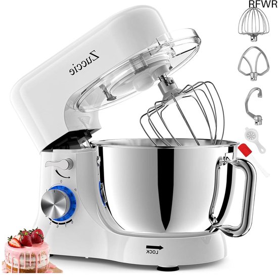 Keukenmachine, 1000 W, 4,5 l, keukenmixer met mengkom, deeghaak en garde, 8 1 mengsnelheden, voor cake, brood, koekjes, knoedels, pasta