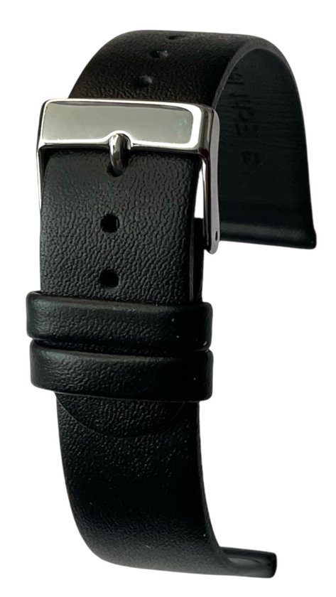Bracelet de montre - 20 mm - Cuir véritable - Noir - Droit - Souple - Plat - Cuir - 20 mm