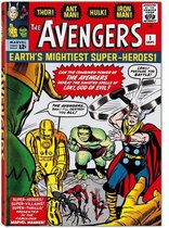 Het Avengers stripboek met Thor, Ant-Man, Hulk, Iron Man en Loki op de cover. Tekst: 'Earth's Mightiest Super-Heroes!'