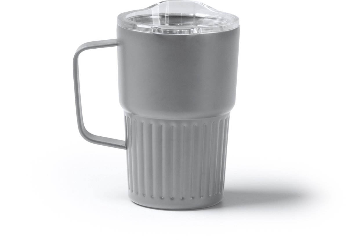 Stamina - Retro - 450ml - Grijs - Gerecyclede 304 RVS Thermosbeker met Handvat - Drinkbeker To Go - Tumbler - Mug - Thermosbeker - Thermosfles - Thermoskan - Drinkfles - Geschikt voor warme en kouden dranken