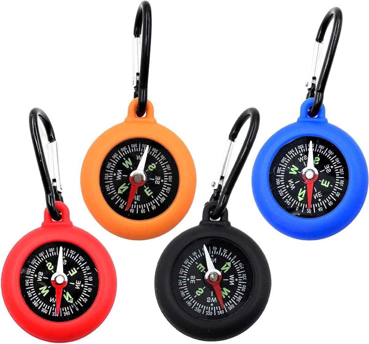 Allecto Plus - Sleutelhanger met mini-kompas voor kinderen - Set van 4 stuks voor kamperen en wandelen