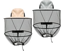 Hoofdnethoed met Muggenbescherming voor Outdoor Activiteiten - Set van 2 Hoofdnetten - Zonnebescherming - Opvouwbaar en Lichtgewicht - Ideaal voor Vissen, Wandelen en Tuinieren - Beige en Grijs Kleurig - Unisex.