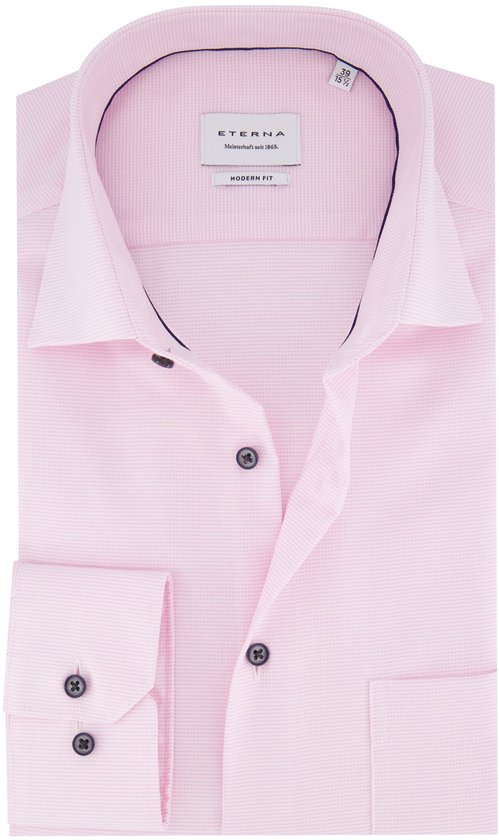 Chemise Eterna manches longues rose coupe moderne