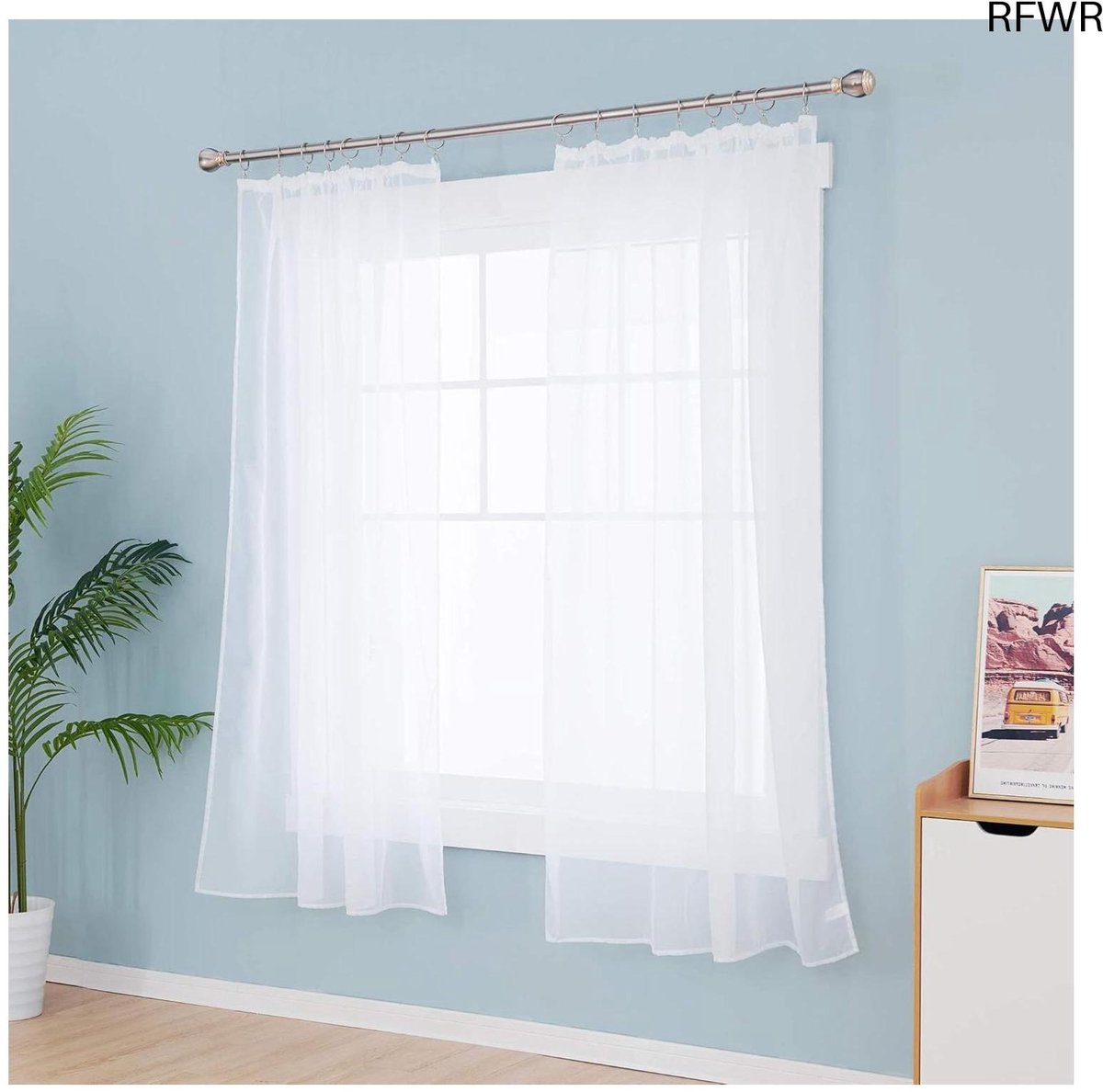 RFWR Transparante Voile Gordijnen 140x183 cm, Set van 2 voor Woonkamer en Slaapkamer Wit